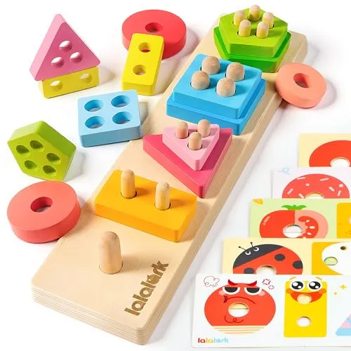 Lalalark Montessori Spielzeug Steckpuzzle Holzspielzeug, Shape Sorter Puzzles, Motorikspielzeug Sortierspiel Kinderspielzeug,Geschenk für Vorschule, Kleinkinder, Babys, 3, 4, 5