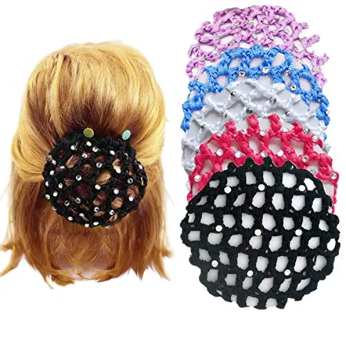 YouU 5 Stück Dutt Netz Haarnetz Bun Frisurenhilfe Stoff Knotennetz für Gymnastik Rhythmische Sportgymnastik Ballett Reiten Eiskunstlauf Tanz Knotennetz(mit Strass)