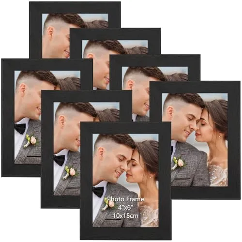 PETAFLOP Bilderrahmen 10x15 CM mit PS-Scheibe, 7er Set Bilderrahmen Schwarz Wand und Tischbilderrahmen, Fotorahmen für Schlafzimmer Wohnzimmer Arbeitszimmer usw