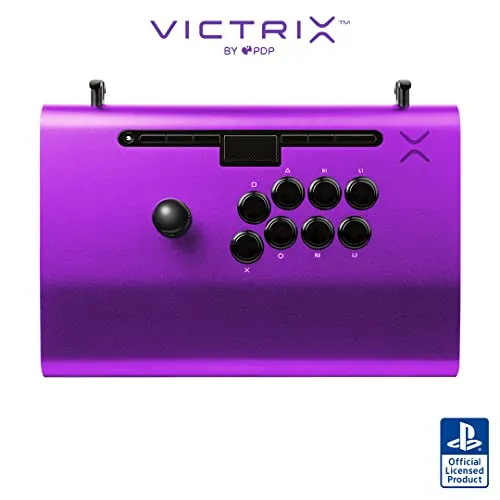 VICTRIX PS5 PRO FS – lila Fightstick | eSports Turnierqualität, 9 Sanwa Denshi-Tasten, Aluminiumgehäuse, abnehmbarer Joystick, abschließbare Steuerleiste, lila
