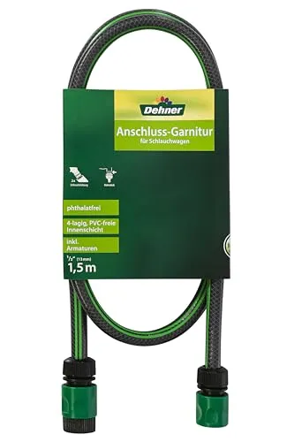 Dehner Anschluss-Garnitur für Schlauchwagen inkl. Armaturen, Länge 1.5 m, 1/2 Zoll, PVC, grün