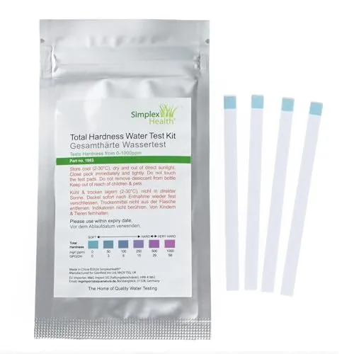 SimplexHealth Trinkwasser Wasserhärtetest Härte/Gesamthärte (20 Teststreifen) zuverlässige und schnelle Ergebniss