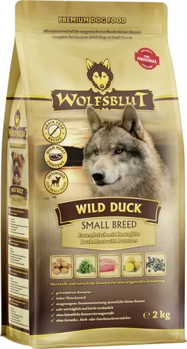 Wolfsblut Wild Duck Small Breed - 2 kg - Getreidefreies Hundefutter - Hochwertiges Trockenfutter für kleine Hunderassen, mit frischem Entenfleisch aus Freilandhaltung und ohne Allergene wie Getreide und Zucker. Ideal für allergiegefährdete Hunde.