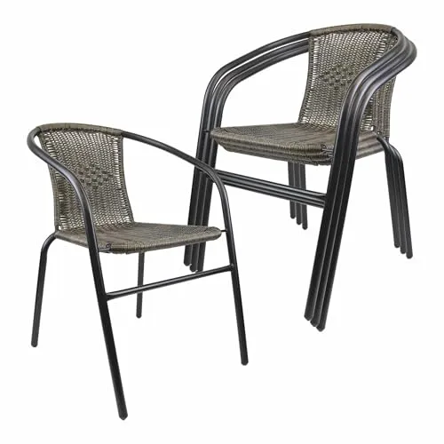 Nexos Trading Bistrostuhl Poly Rattan Stahl-Rahmen Stapelstuhl Balkonstuhl Gartenstuhl (Dunkelgrau, 4)