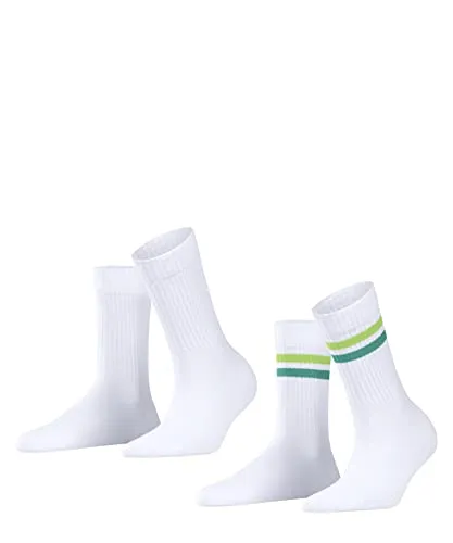 ESPRIT Damen Tennis Stripe 2-Pack W SO Baumwolle Gemustert 2 Paar Socken, Weiß (Woolwhite 2090), 39-42 (2er Pack)