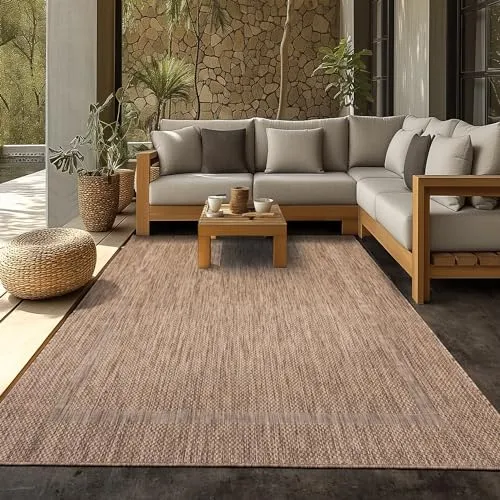 SIMPEX Outdoor Teppich, Unicolor - Einfarbig, Teppich Braun, 60 x 100 cm, Teppich modernen Stil, Küche, Balkon, Terrasse, Garten, Picknick