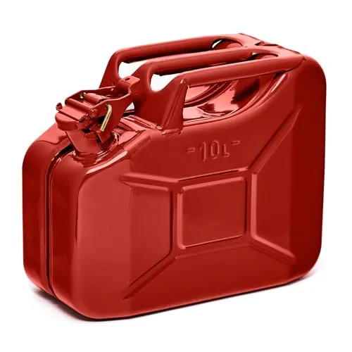 BW Benzinkanister Metall 10L - TÜV-geprüfter Kraftstoffkanister in Rot - Benzinkanister aus robustem 0,9mm Stahl mit UN-Zulassung. Ideal für die sichere Aufbewahrung von Benzin, Diesel und mehr. Praktischer Ausgießer für schnelles Betanken in unter 25 Sekunden.