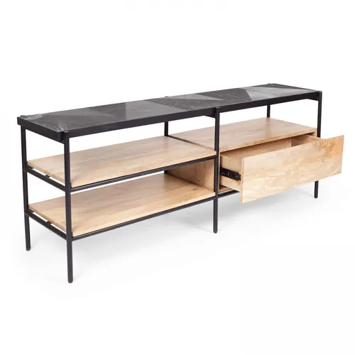 TV-Möbel aus massivem Marmor und Mangoholz, 150 cm, schwarz - Oviala Paheli