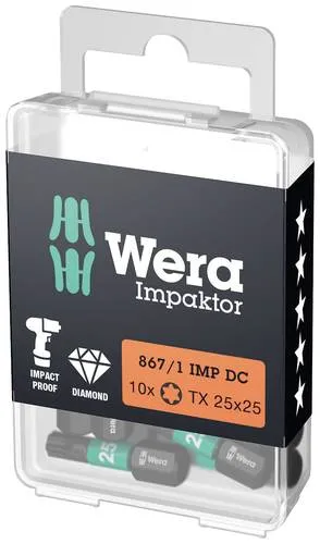 Wera Torx-Bit T 20 D 6.3 - 10 Stück - Bits für Innen TORX Schrauben mit Impaktortechnologie für extreme Standzeiten, ideal für Impakt- und Schlagschrauber. 1/4