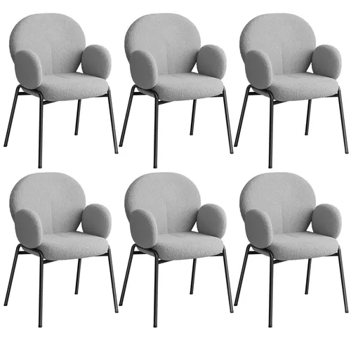 TecTake Scandi Stuhl 6er Set - gepolstert in hellgrau - Stühle im skandinavischen Design mit kuscheligem Bouclé-Stoff und extrastarker Polsterung für höchsten Komfort. Ideal für Esszimmer oder entspannte Leseabende.