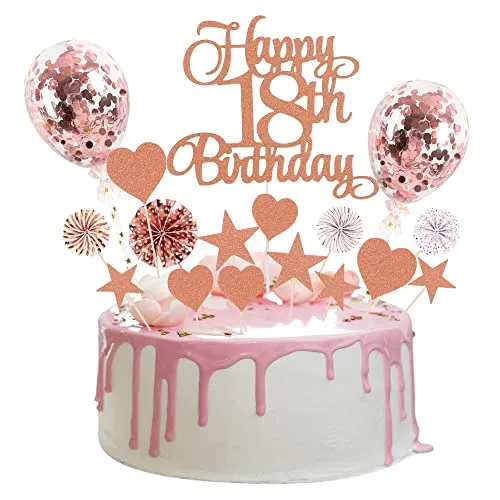 Tortendeko 18 Roségold, Tortendeko 18 Geburtstag Mädchen, Tortendeko Rosegold 18th, 18. Kuchendeko Geburtstag, Happy 18th Birthday Deko, Papierfächer Cupcake für 18 Geburtstag Mädchen