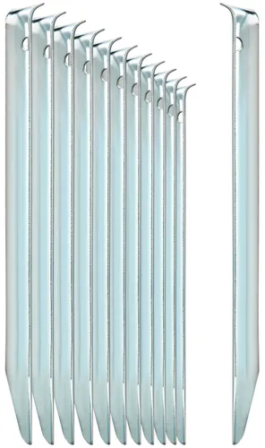 com-four® 12x Zelt-Heringe aus Stahl - halbrunde, robuste Erdnägel für Camping und Outdoor - ideal für normalen Boden - mit Loch für Heringzieher