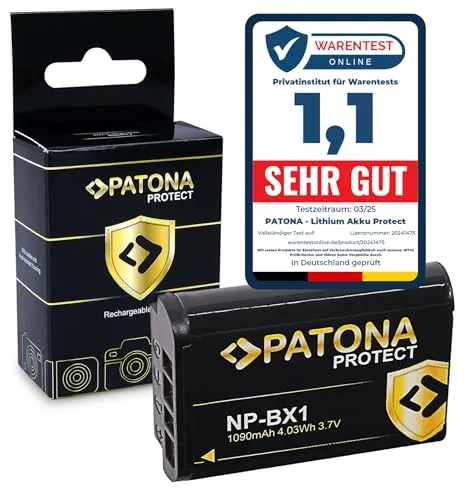 PATONA Protect NP-BX1 Akku 1090mAh Ersatzakku kompatibel mit Sony CyberShot DSC-RX1 R RX1 RX100 II III IV V VI VII M HX50 HX60 HX80 HX90 HX99 HX400V WX300 WX500 DSC-RX100 DSC-HX50 NPBX1 NP BX1