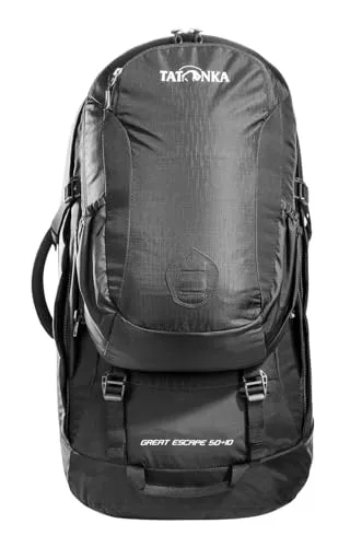 Tatonka Great Escape 50+10 - Vielseitiger Reiserucksack mit Kofferöffnung - Rucksack mit 60L Volumen und abdeckbarem Tragesystem, ideal für Reisen. Extra 10L Daypack für Ausflüge und große Frontöffnung für einfaches Packen.