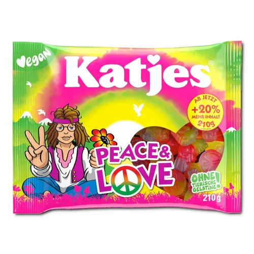 Katjes Peace & Love, veganes Fruchtgummi, 210g Beutel 6,05€/1kg