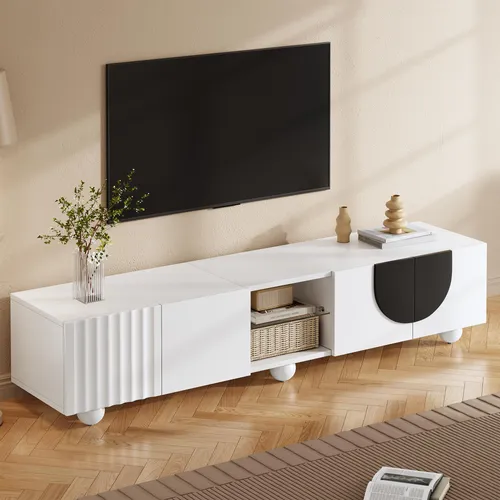 Merax TV-Schrank mit Push-to-Open Türen – Moderner Lowboard in Weiß und Schwarz - Stylischer TV-Schrank mit grifflosen Push-to-Open Türen für ein elegantes, minimalistisches Design. Offenes Mittelfach sorgt für optimale Belüftung und einfachen Zugriff auf Technikgeräte.