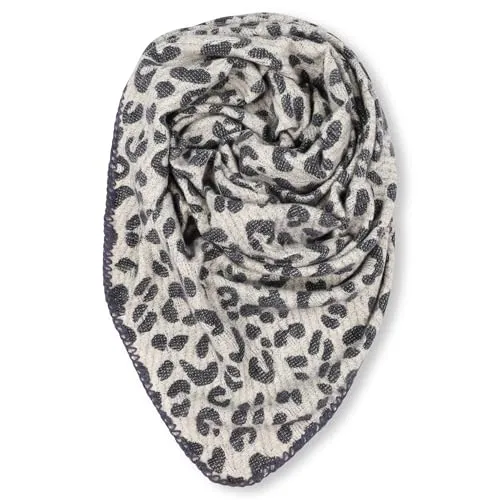 malito - Damen Modeschal - weicher Dreiecksschal Unifarben & Leo Print - langer flauschiger XXL Winterschal S601 - (Leo Grau)