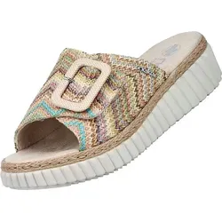 Rieker Damen-Pantolette Pastell-Mehrfarbig, EU Größe:37 - Wanderschuhe mit Antistress-Technologie für höchsten Tragekomfort. Die modischen Pantoletten aus Textil bieten eine individuelle Anpassung dank Klettverschluss und eine extra weite Passform für breitere Füße.
