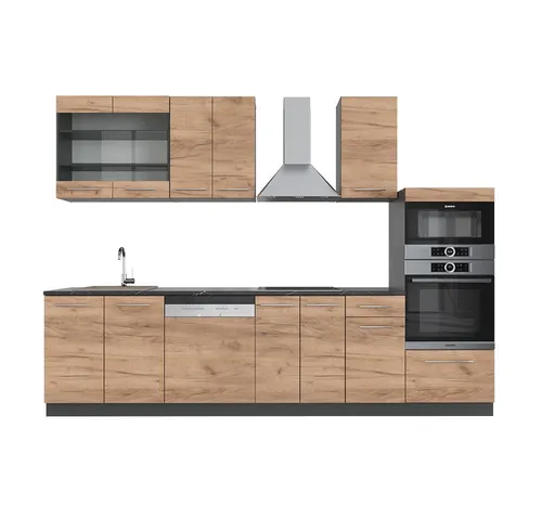 Vicco Küchenzeile Fame-Line Anthrazit Eiche 300 cm - Küchenzeilen mit modernen Hochglanzfronten und optimalem Nutzungskomfort – ideal für stilbewusste Küchenliebhaber.