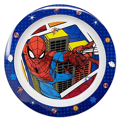 Stor KINDERTELLER AUS BPA-FREIEM KUNSTSTOFF. MIKROWELLENSICHER | SPIDERMAN MIDNIGHT FLYER
