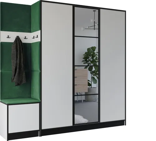 KIER FURNITURE Kleiderschrank EDEN, Flurgarderobe Weiß & Grün 209,6x205x39 cm