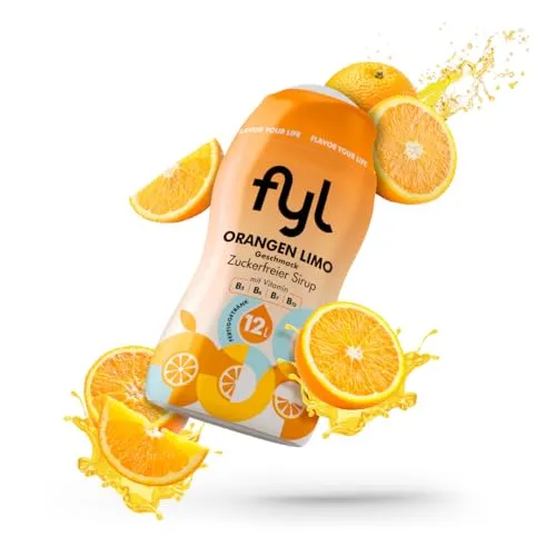 fyl Zuckerfreier Sirup – Orangen Limo Geschmack, 48ml Getränkesirup für 12L Fertiggetränk – enthält Vitamin-B-Komplex - perfekter Durstlöscher für zu Hause und Unterwegs
