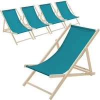 ECD Germany Klappbare Gartenliege Holz Beachstuhl 5er Set - Liegen für Garten, Balkon oder Strand – Das 5er Set aus hochwertigem Kiefernholz bietet bis zu 120 kg Tragfähigkeit, 3-fach verstellbare Liegehöhen und ist platzsparend klappbar für maximalen Komfort.