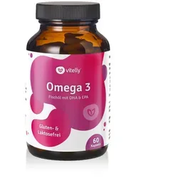 Omega 3 – Fischöl mit DHA & EPA – hochdosiert – 60 Kapseln – 1000 mg Fischöl mit Vitamin E – Herzfunktion & Zellschutz
