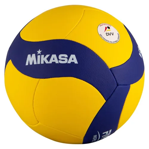 Mikasa Volleyball V345W Größe 5 - Gelb/Blau - Beachvolleyball für Indoor & Outdoor, ideal für Kinder und Jugendliche, mit DVV Prüfzeichen und verbessertem Aerodynamik-Design für optimale Ballkontrolle.