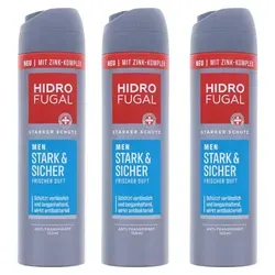 Hidrofugal Men Stark & Sicher Deo Spray Frischer Duft Antibakteriell Anti-Transpirant je 150 ml 3 x