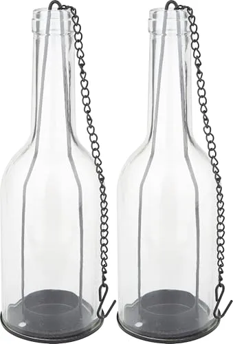 VBS 2er-Pack Windlicht-Flasche Glas mit Metallkette 22x7,5cm Blumenvase Tischdeko Dekoflasche