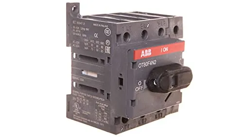ABB Switch Disconnector OT80F4N2 - Frontbedienbarer Schalter-Lasttrennschalter, ideal für sichere und effiziente Stromverteilung in Schaltkästen, mit geschützten Klemmen und IP 20 Schutz.