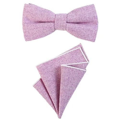 DonDon Herren Fliege 12 x 6 cm gebunden längenverstellbar und Einstecktuch 23 x 23 cm farblich passend aus Baumwolle fliederfarben