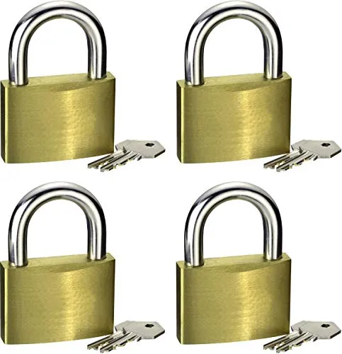 Werkzeyt Vorhangschloss 40 mm - 4 Stück - Gleichschließend - Körper aus Messing - Bügel aus Stahl - Mit 8 Schlüsseln / Vorhängeschlösser im praktischen Set / Bügelschloss / B34006, Gold