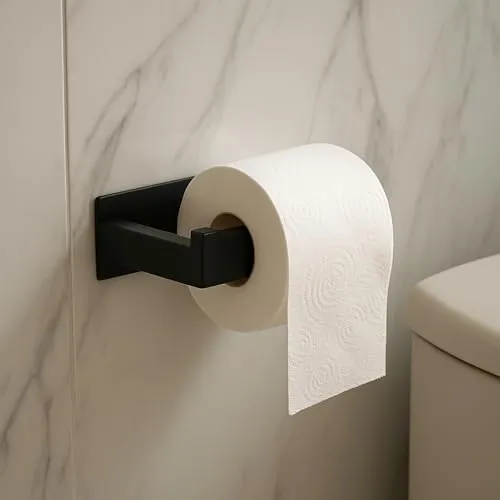 Edelstahl Toilettenpapierhalter zum Ankleben, 1 Set, in Schwarz, Halter für Toilettenpapier, Selbstklebende WC Rollen Halterung, Klopapierhalterung zum Kleben, Bad Rollenhalter Klo Rapier, Wandhalter