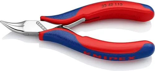 Knipex 35 42 115 SB Flachrundzange 45° gebogen - Präzisionszange aus Spezial-Werkzeugstahl für Elektronik und Feinmechanik. Ideal zum Greifen und Biegen mit reibungsarmer Doppelfeder für sanftes Öffnen.