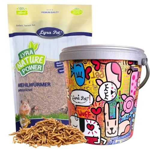 Liter Lyra Pet® Mehlwürmer im Design Eimer 10 - Vogelfutter: Hochwertige, proteinreiche Mehlwürmer, schonend getrocknet für die Gesundheit und Vitalität Ihrer Haustiere. Ideal als ganzjähriger Snack für Vögel und Reptilien.