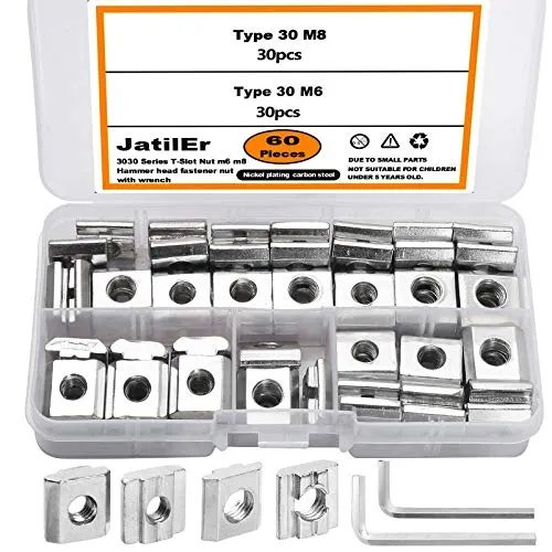 Stück Nutenstein Nut8 Nut 6-Typ B, JatilEr Nutensteine M6 M8 Gleitmuttern Hammermutter T Nutmuttern Sortiment Kit mit 2 Schraubenschlüssel für Aluminiumprofil-Extrusionsschlitz Standard-30-Serie 60