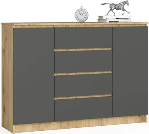 BDW, Kommode mit 4 Schubladen, 139x40x99 cm, K140, Artisan-eiche / Grau