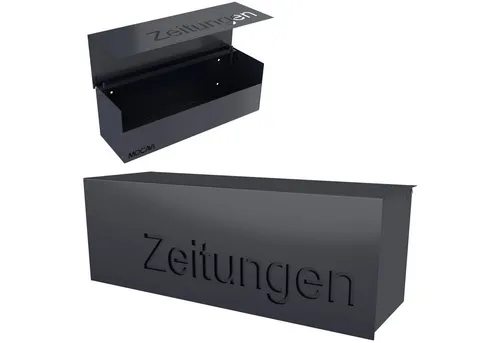 MOCAVI Zeitungsrolle XXL geschlossen anthrazit - Wandbriefkasten mit großem, wasserdichtem Zeitungsfach, ideal für mehrere Printmedien. Modernes Design in anthrazit RAL 7016, rostfrei und witterungsbeständig – Made in Germany!