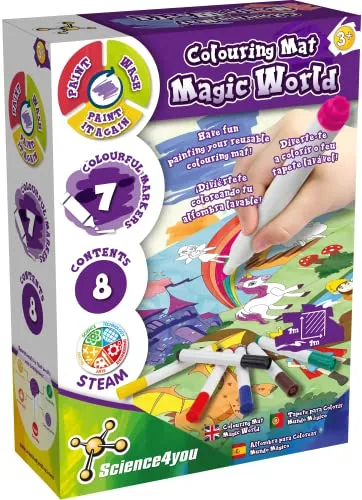 Science4you 80002802 Malmatte Magical World Waschbare Malppich Spielzeug zum Zeichnen und Malen mit 7 Farbmarkern, Lernspiele für Kinder ab 3 Jahren, Multicolor