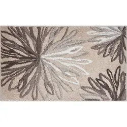 Elegante Grund Badematte beige-braun, 70x120 cm - Badteppich mit rutschhemmender Beschichtung, ideal für Fußbodenheizungen, in floralem Design für ein stilvolles Badezimmer.