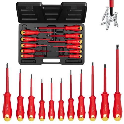 Walter Stahl Germany 11-teiliges isoliertes Schraubendreher-Set für Elektriker - Praktisches 11-teiliges Set mit rutschfesten Griffen und magnetischen Spitzen, ideal für den professionellen Einsatz. Lieferung im robusten Kunststoffkoffer.