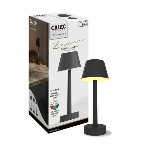 Calex Lucca Tischlampe, wiederaufladbar, kabellos, dimmbar, Farben & warmweißes Licht, wasserdicht, Schwarz
