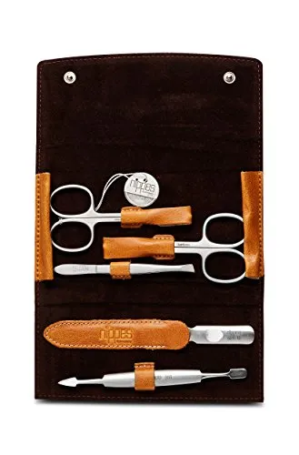 nippes Solingen Premium Line Maniküre Set Cognac, 5-teilig - Maniküre- & Pediküre-Set mit hochwertigen, handgefertigten Instrumenten aus rostfreiem Edelstahl, inklusive edlem Rindsleder-Etui für perfekte Nagelpflege.