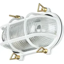 Maritime Außenleuchte Wandlampe Weiß Messing mit Riffelglas - Wetterfeste 1-flammige Außenwandleuchte für Garten und Eingang, aus hochwertigem Messing und Riffelglas, ideal für maritimen Stil.