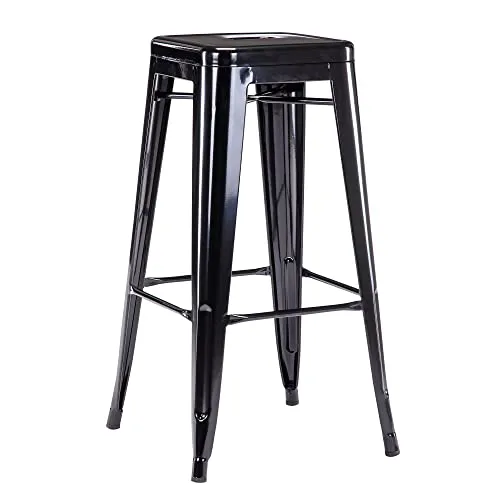 Duhome Barhocker Eisen Barstuhl, Sitzhöhe 76cm Tresenhocker, Stapelbar Metall Bistrohocker mit Fußstütze im Industry Design, Schwarz
