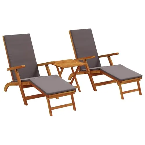 vidaXL Liegestuhl Set Dunkelgrau mit verstellbaren Rückenlehnen - Vielseitiges Liegestuhl-Set mit 2 Sonnenliegen und Tisch, ideal für Garten oder Terrasse. Verstellbare Rückenlehne für optimalen Komfort und klappbares Design für einfachen Transport und Stauraum.