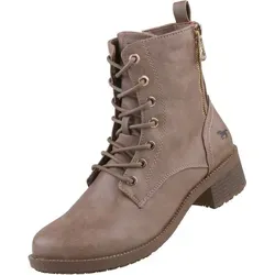 Mustang Shoes 1402502/308 Stiefelette - Wanderschuhe: Stilvolle Damen Stiefeletten in Braun mit goldfarbigen Akzenten, wärmendem Fleece-Innenraum und praktischem Reißverschluss für einfachen Einstieg.
