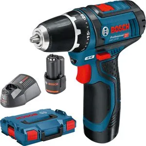 Bosch Akku-Bohrschrauber GSR 12V-15 Professional - 12V, 2x 2,0Ah Akkus, Ladegerät und Koffer inklusive, kompakt und ideal für Arbeiten über Kopf und in engen Stellen
